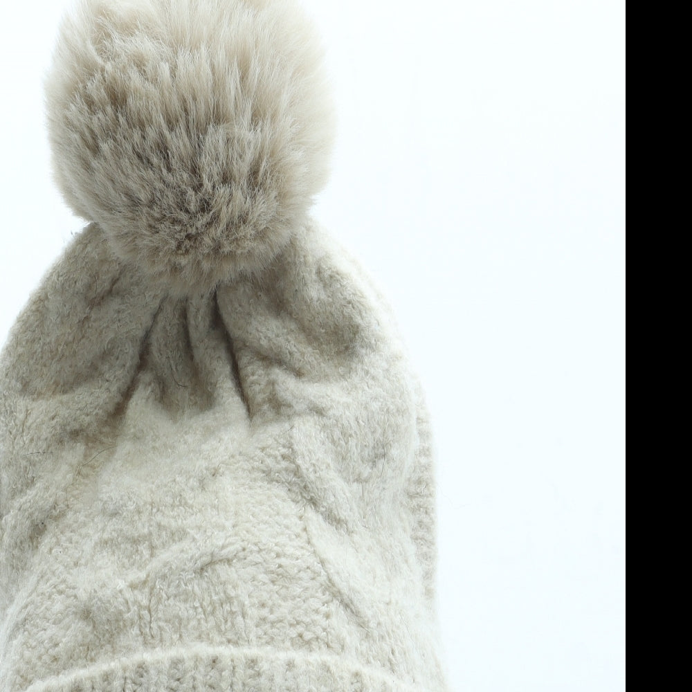 F&F Womens Beige Acrylic Bobble Hat One Size