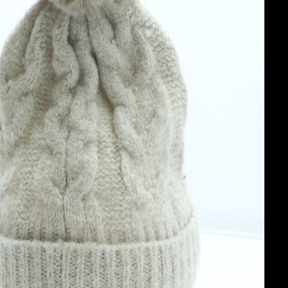 F&F Womens Beige Acrylic Bobble Hat One Size