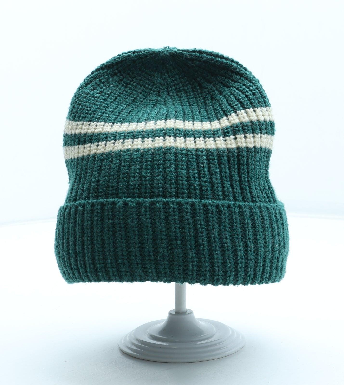 Preworn Womens Green Colourblock Acrylic Beanie One Size