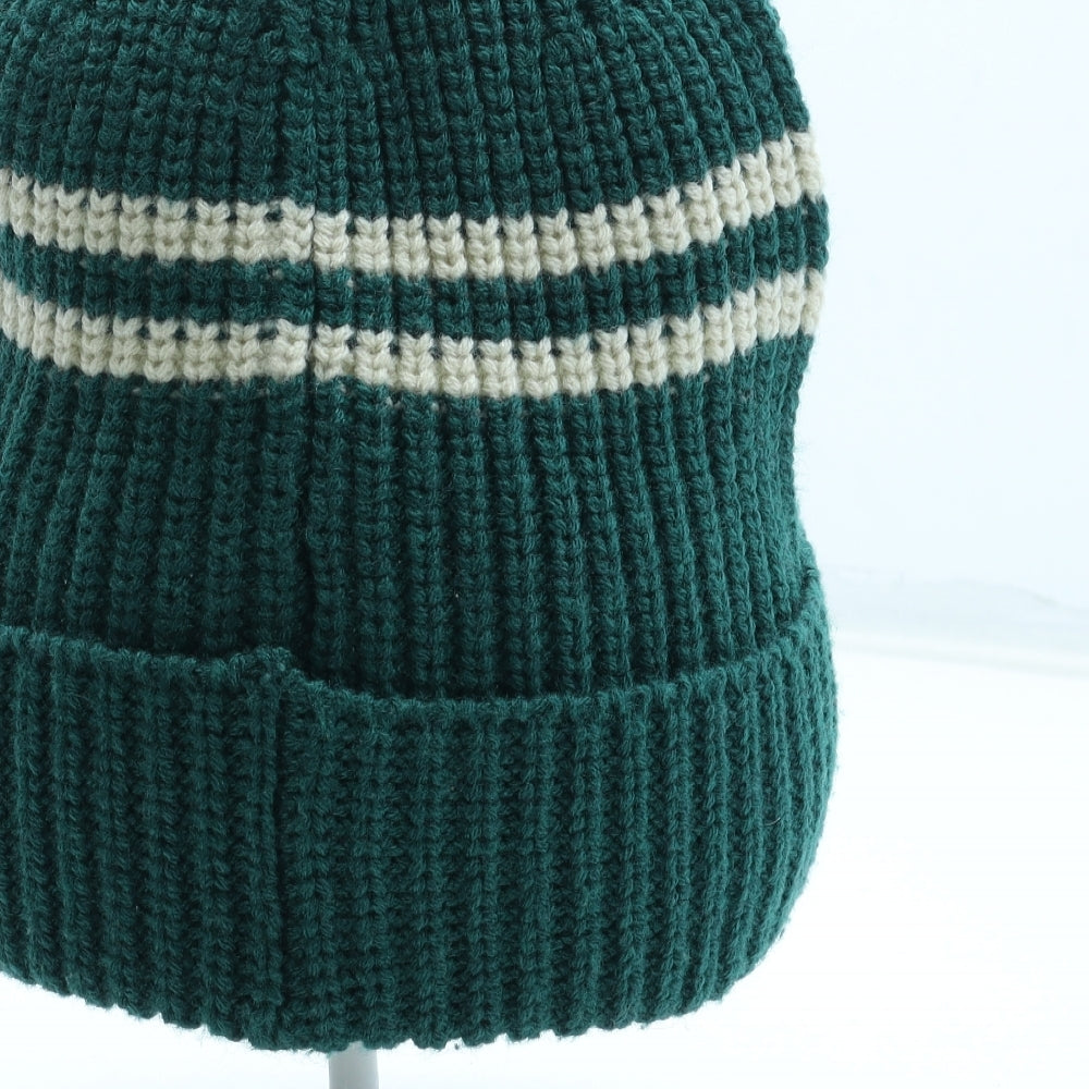 Preworn Womens Green Colourblock Acrylic Beanie One Size