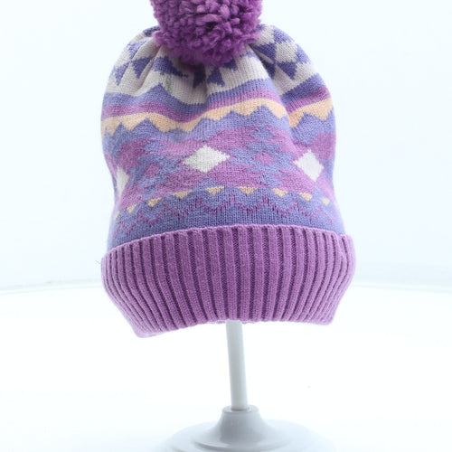 Marks and Spencer Girls Multicoloured Geometric Acrylic Bobble Hat Size S - UK Size 12-18 Months