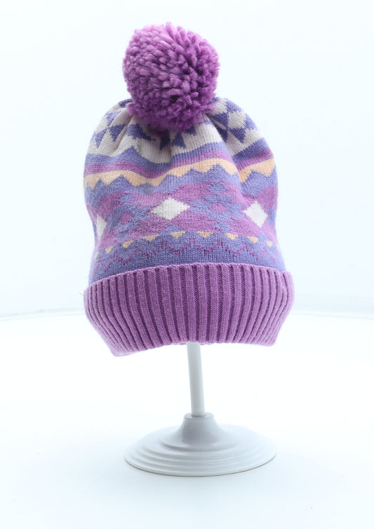 Marks and Spencer Girls Multicoloured Geometric Acrylic Bobble Hat Size S - UK Size 12-18 Months