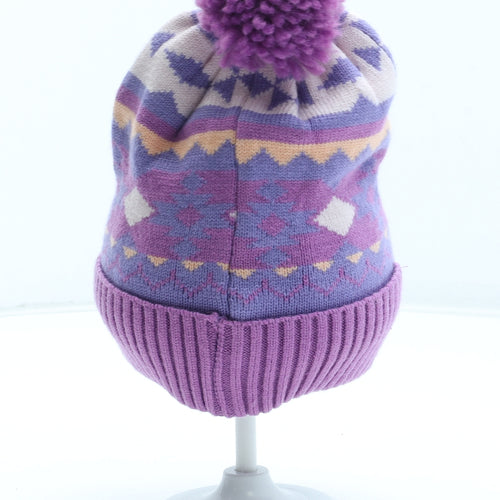 Marks and Spencer Girls Multicoloured Geometric Acrylic Bobble Hat Size S - UK Size 12-18 Months