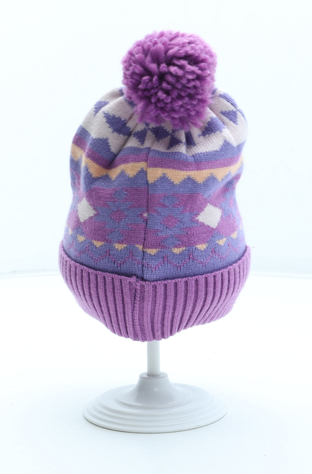 Marks and Spencer Girls Multicoloured Geometric Acrylic Bobble Hat Size S - UK Size 12-18 Months