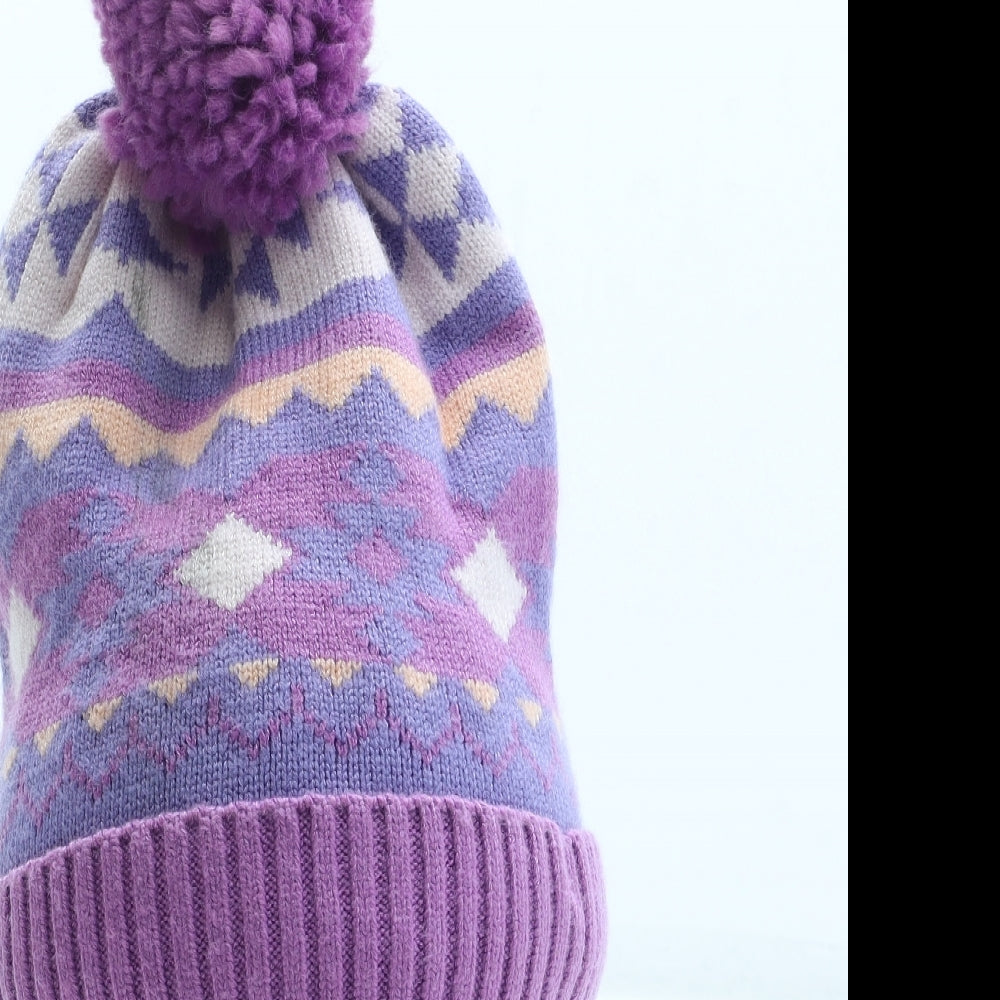 Marks and Spencer Girls Multicoloured Geometric Acrylic Bobble Hat Size S - UK Size 12-18 Months