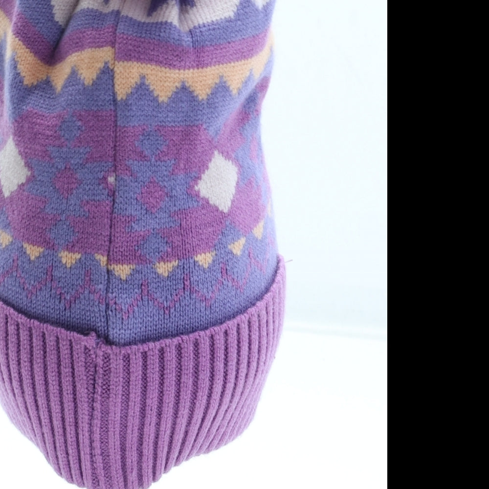 Marks and Spencer Girls Multicoloured Geometric Acrylic Bobble Hat Size S - UK Size 12-18 Months