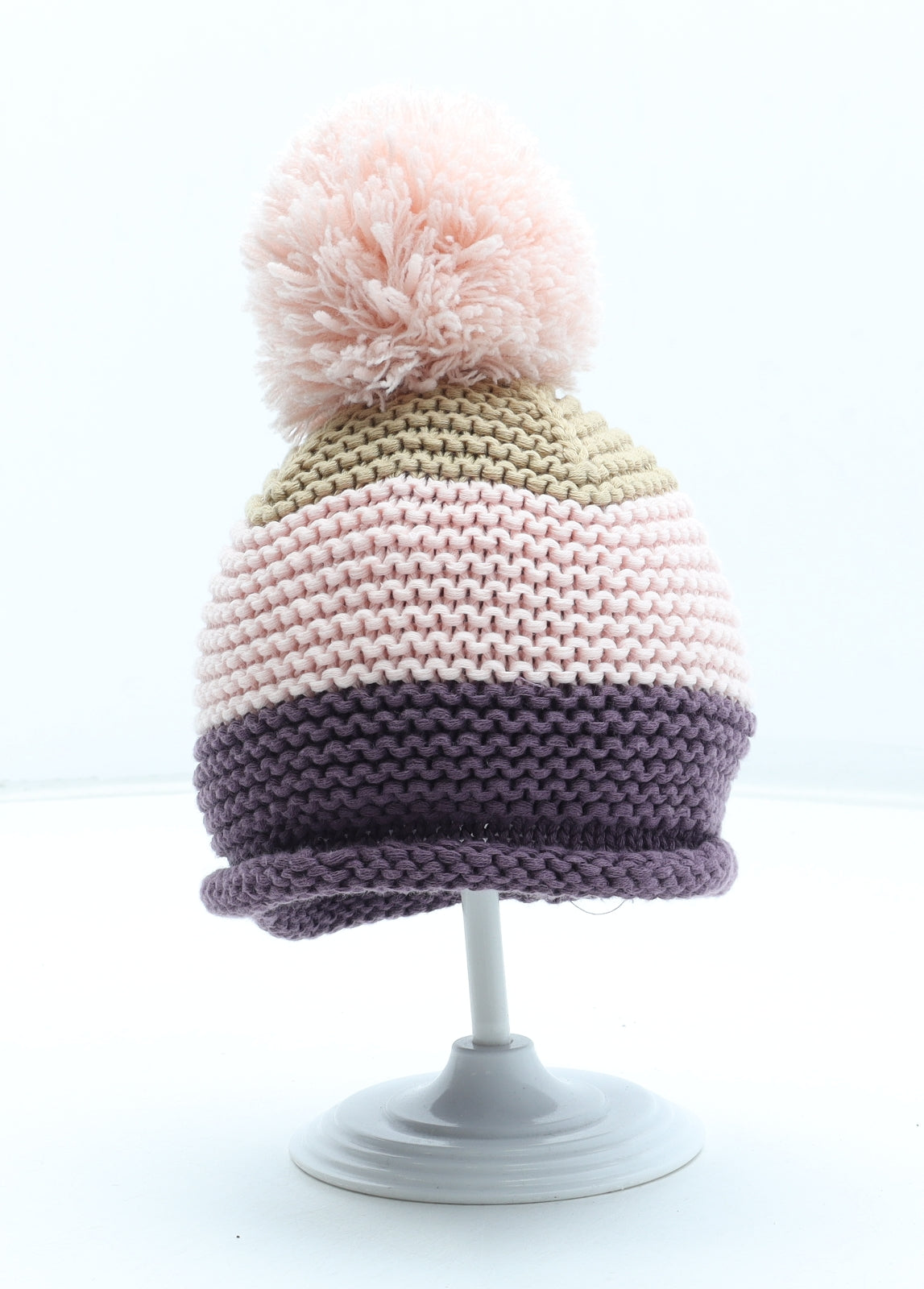 NEXT Girls Multicoloured Colourblock Cotton Bobble Hat Size S