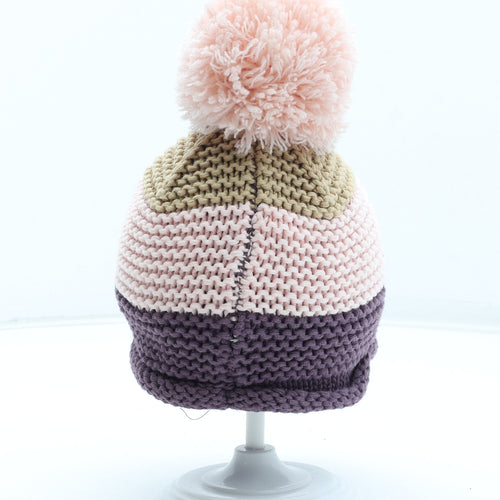 NEXT Girls Multicoloured Colourblock Cotton Bobble Hat Size S