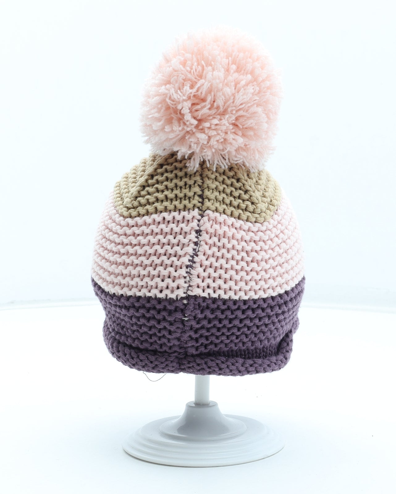 NEXT Girls Multicoloured Colourblock Cotton Bobble Hat Size S