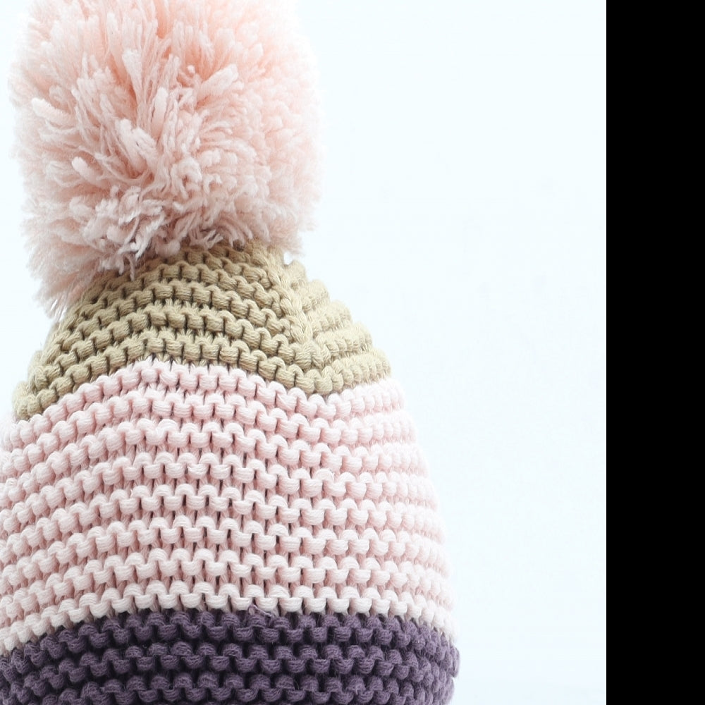 NEXT Girls Multicoloured Colourblock Cotton Bobble Hat Size S