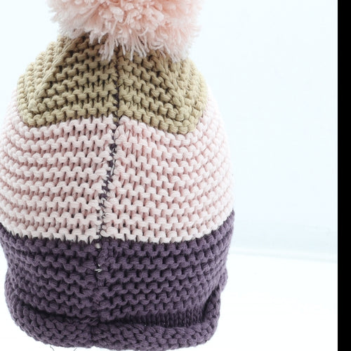 NEXT Girls Multicoloured Colourblock Cotton Bobble Hat Size S