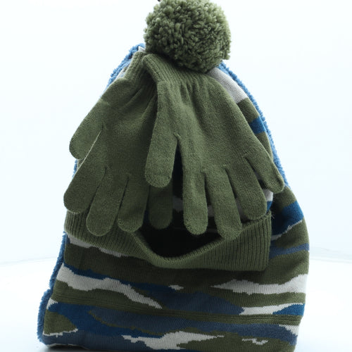 Marks and Spencer Boys Multicoloured Camouflage Acrylic Beanie Size S - UK Size 6-10 years Gloves and snood included