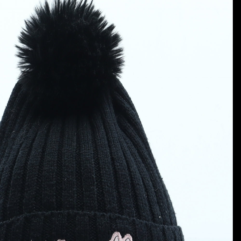 Primark Girls Black Acrylic Bobble Hat One Size - Minnie Mouse