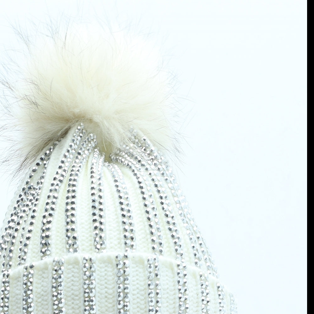 Preworn Womens White Acrylic Bobble Hat One Size