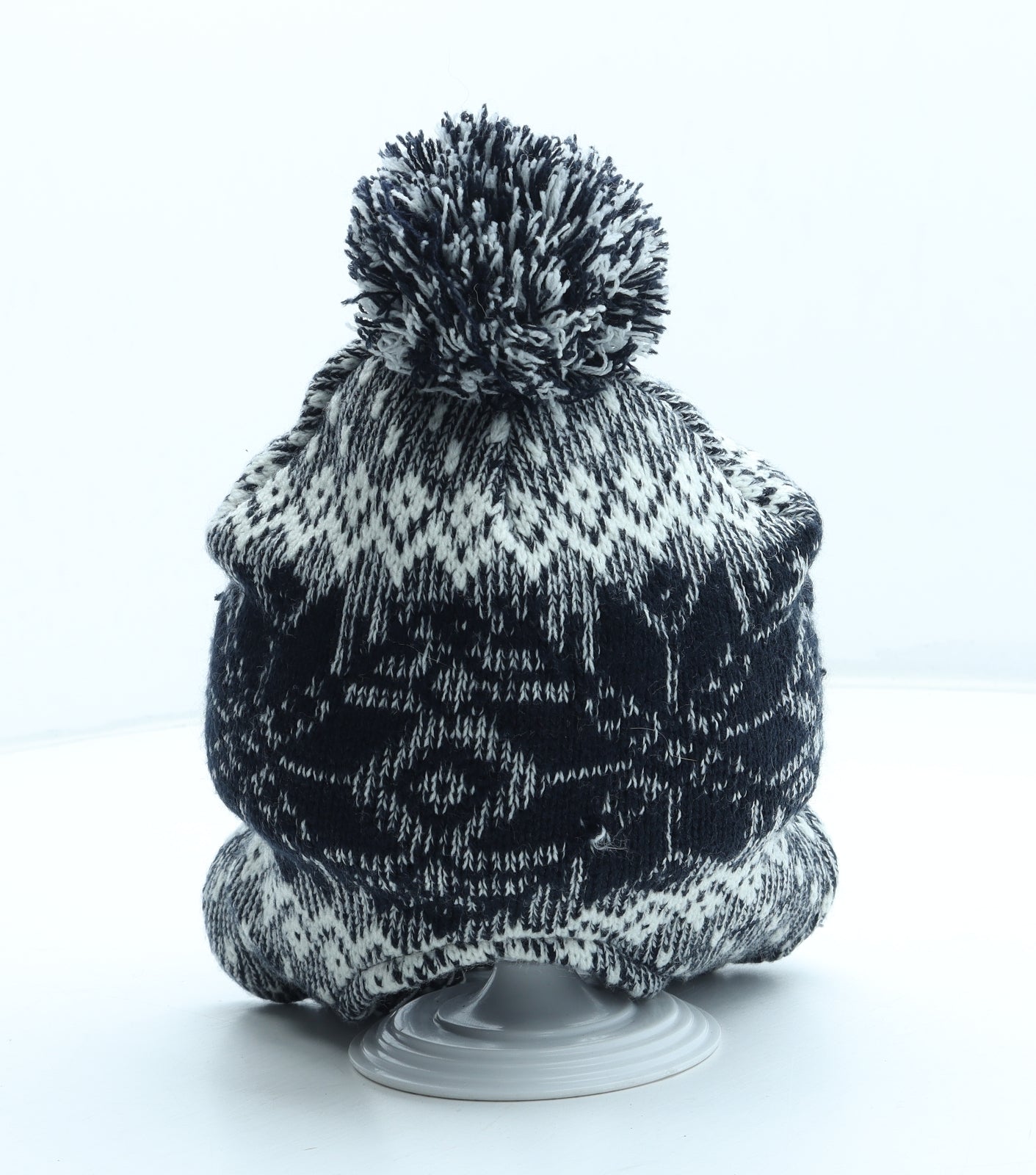 Preworn Boys Grey Fair Isle Acrylic Winter Hat One Size