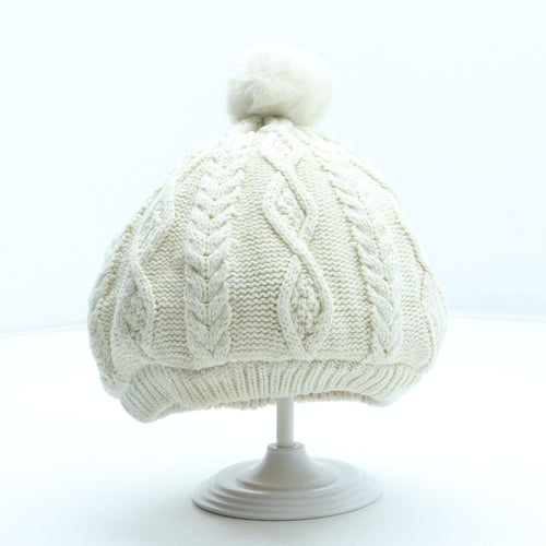 Gap Girls Ivory Cotton Bobble Hat Size S - UK Size 12-18 months