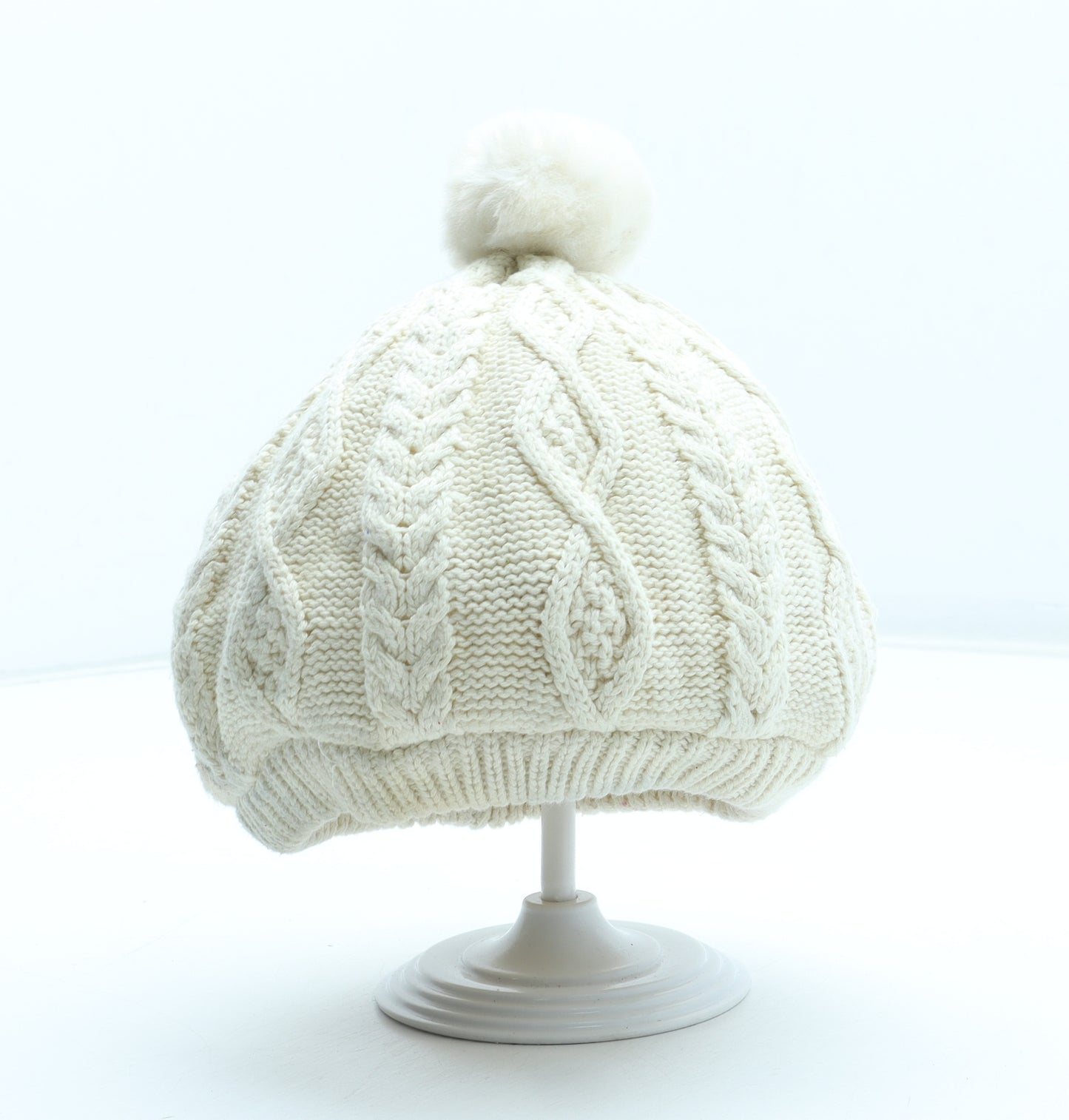 Gap Girls Ivory Cotton Bobble Hat Size S - UK Size 12-18 months