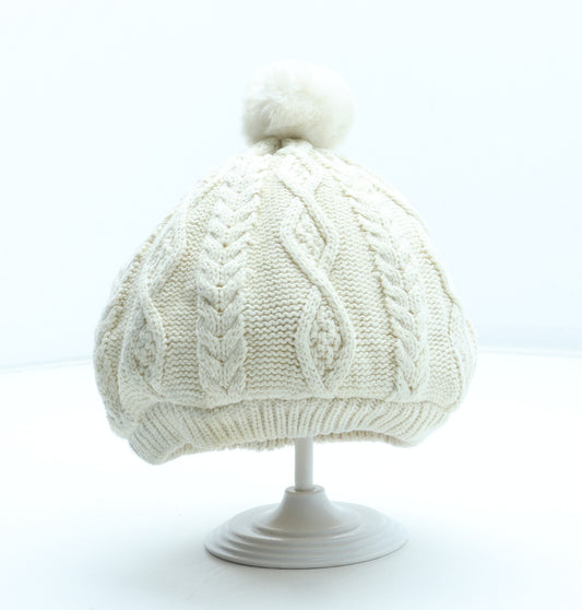 Gap Girls Ivory Cotton Bobble Hat Size S - UK Size 12-18 months