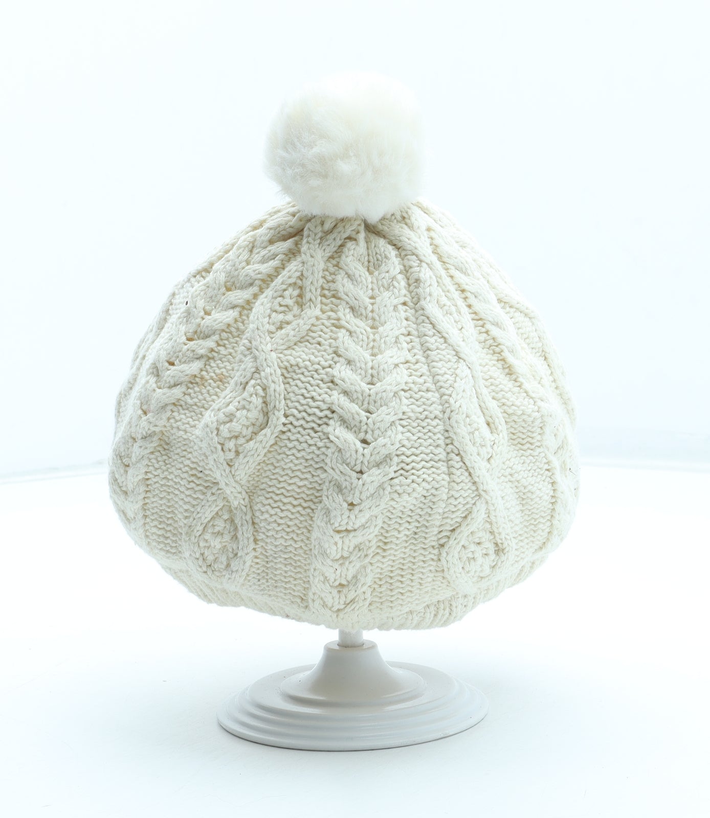 Gap Girls Ivory Cotton Bobble Hat Size S - UK Size 12-18 months