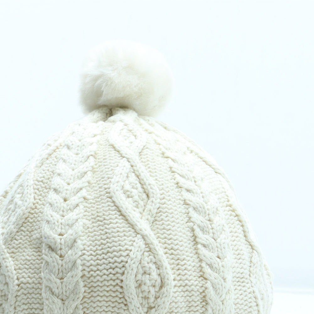 Gap Girls Ivory Cotton Bobble Hat Size S - UK Size 12-18 months