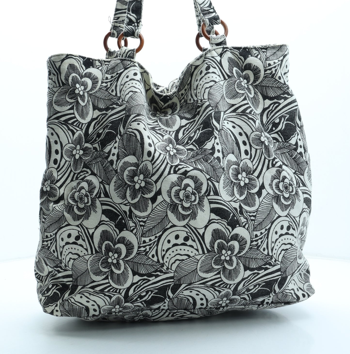 Preworn Womens Black Floral Polyester Shoulder Bag Size Large