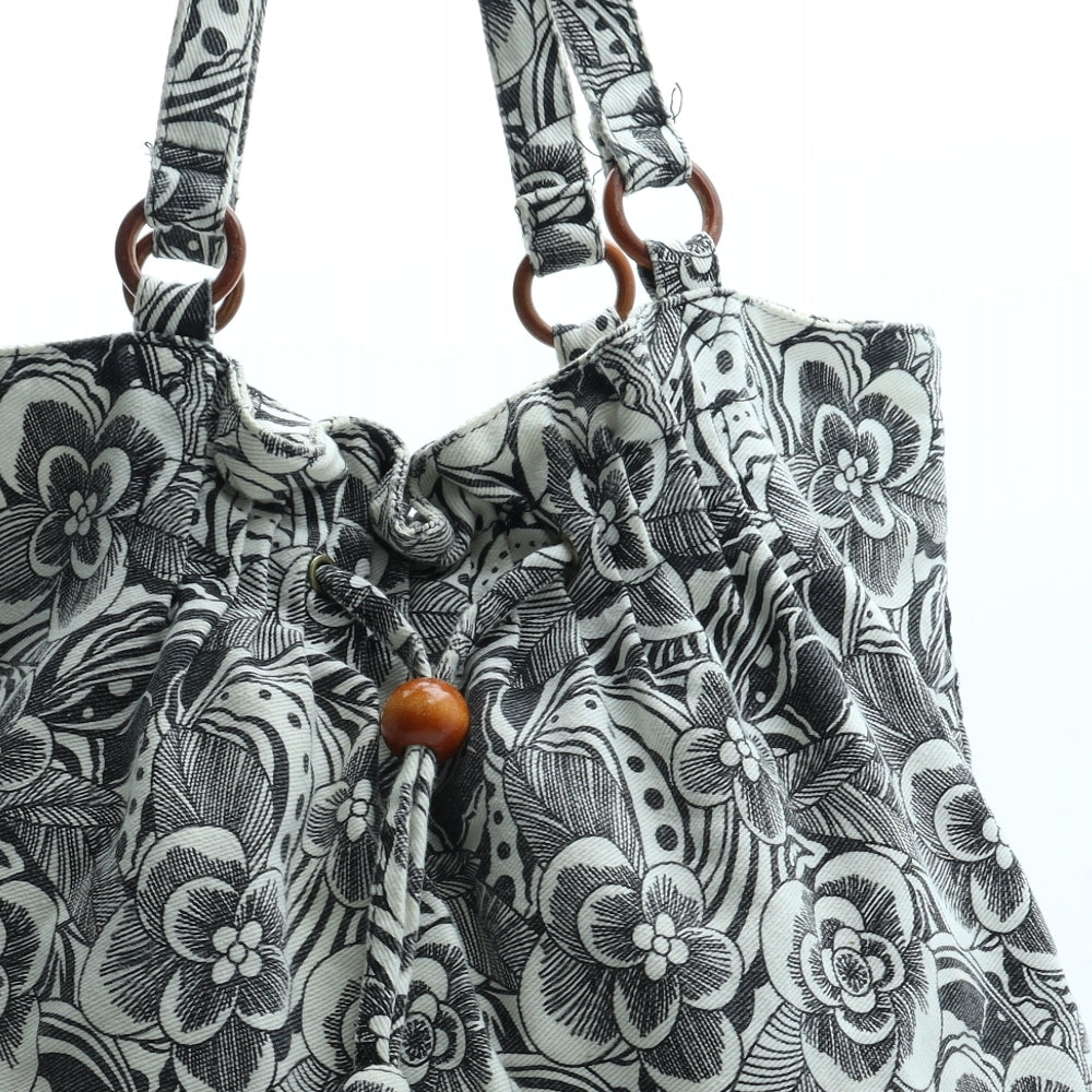 Preworn Womens Black Floral Polyester Shoulder Bag Size Large