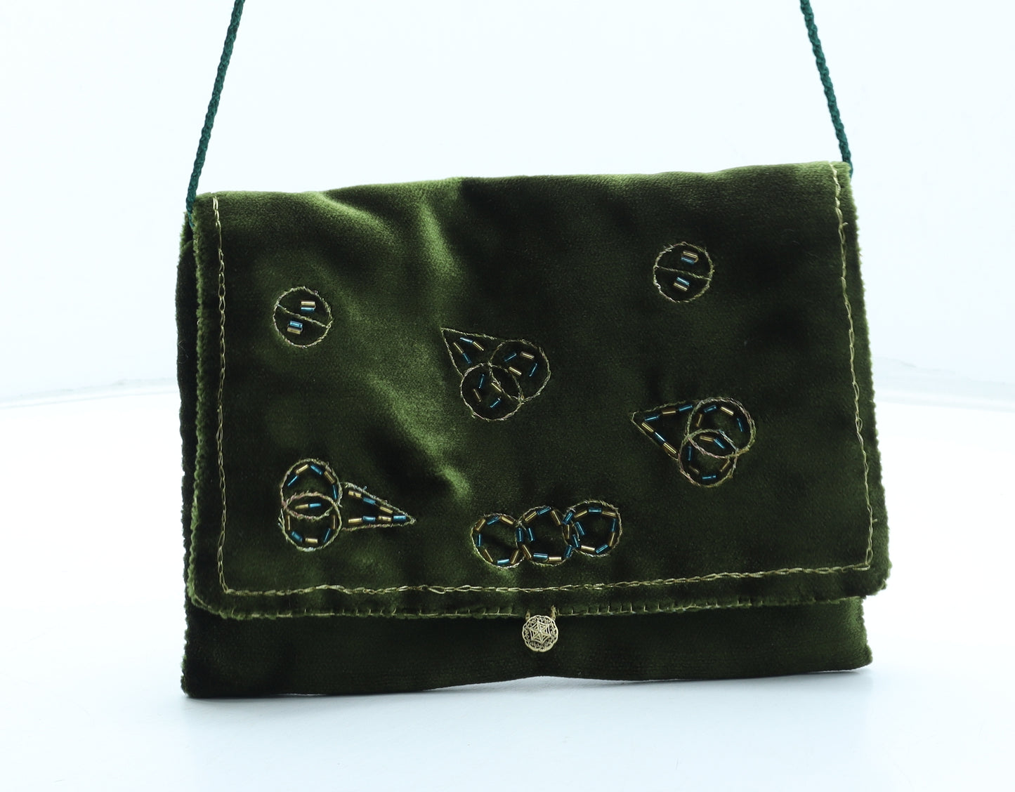 Preworn Womens Green Geometric Polyester Shoulder Bag Size Small