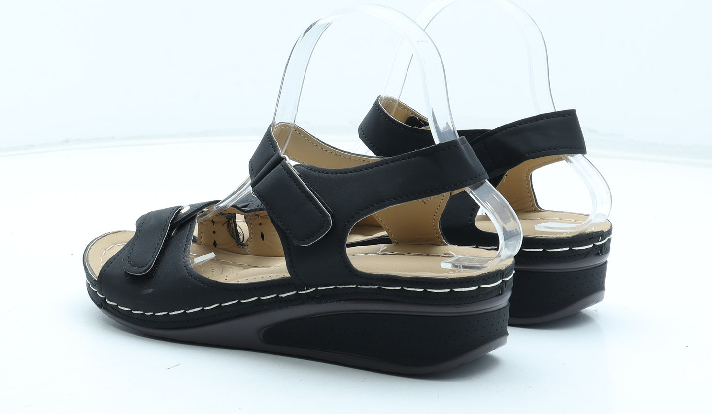 Preworn Womens Black Polyurethane Strappy Sandal UK