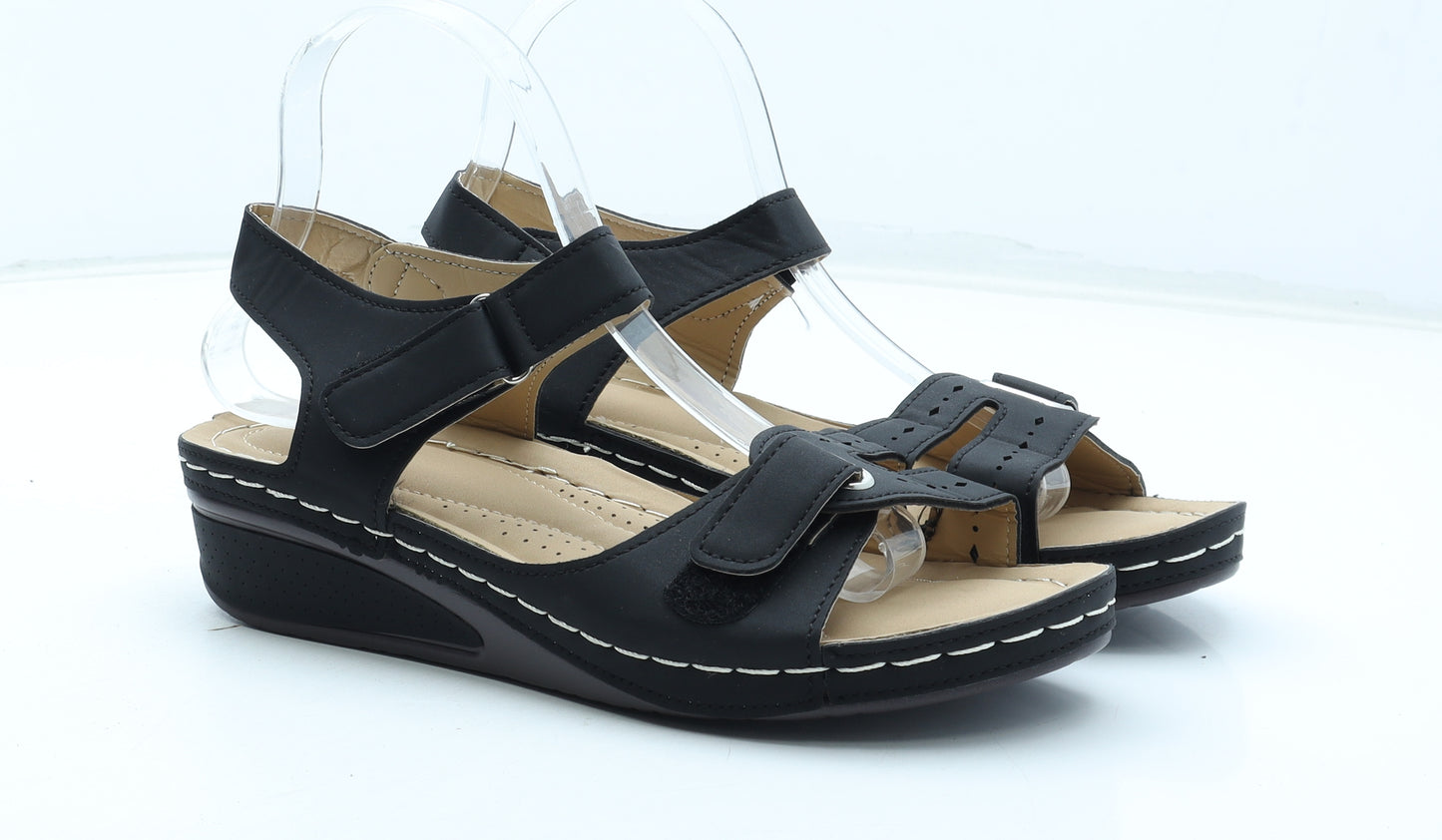 Preworn Womens Black Polyurethane Strappy Sandal UK