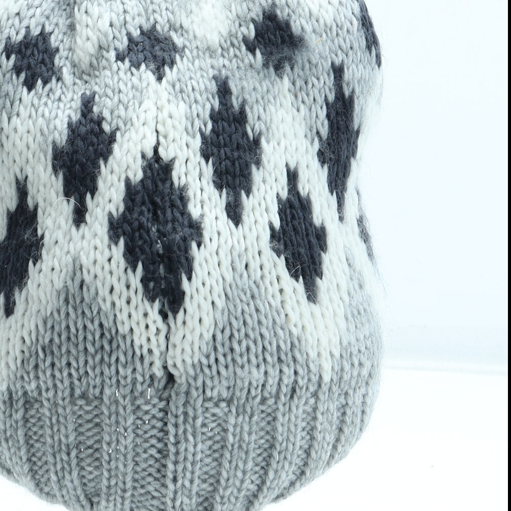 H&M Womens Grey Argyle/Diamond Acrylic Bobble Hat One Size
