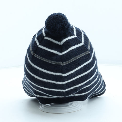 Polarn O. Pyret Boys Blue Striped Acrylic Bobble Hat Size S - UK Size 2-9 Years