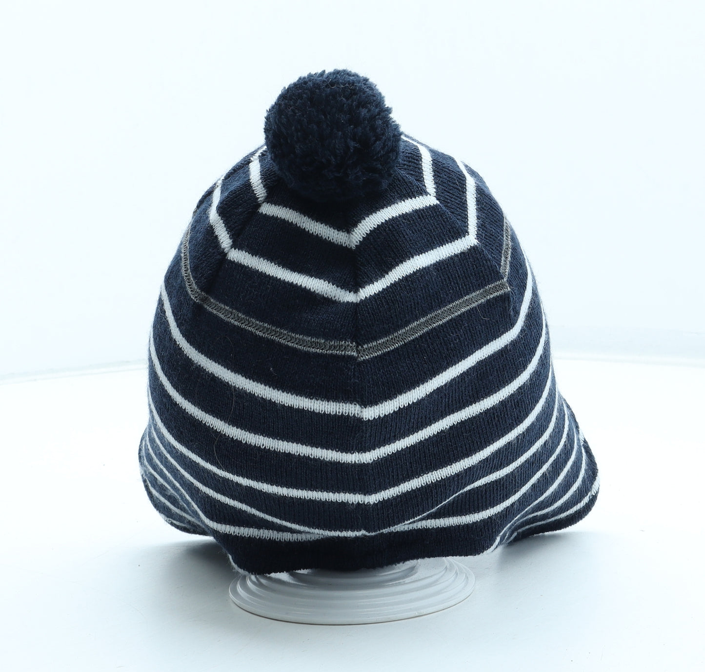 Polarn O. Pyret Boys Blue Striped Acrylic Bobble Hat Size S - UK Size 2-9 Years