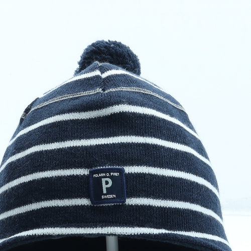 Polarn O. Pyret Boys Blue Striped Acrylic Bobble Hat Size S - UK Size 2-9 Years