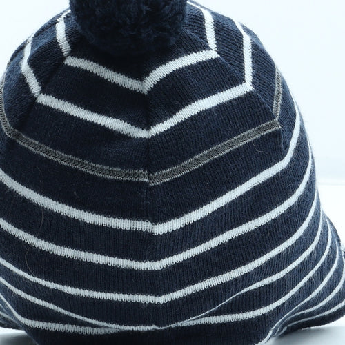 Polarn O. Pyret Boys Blue Striped Acrylic Bobble Hat Size S - UK Size 2-9 Years