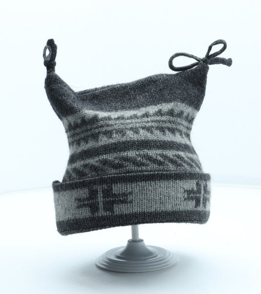 Preworn Boys Grey Geometric Wool Winter Hat One Size