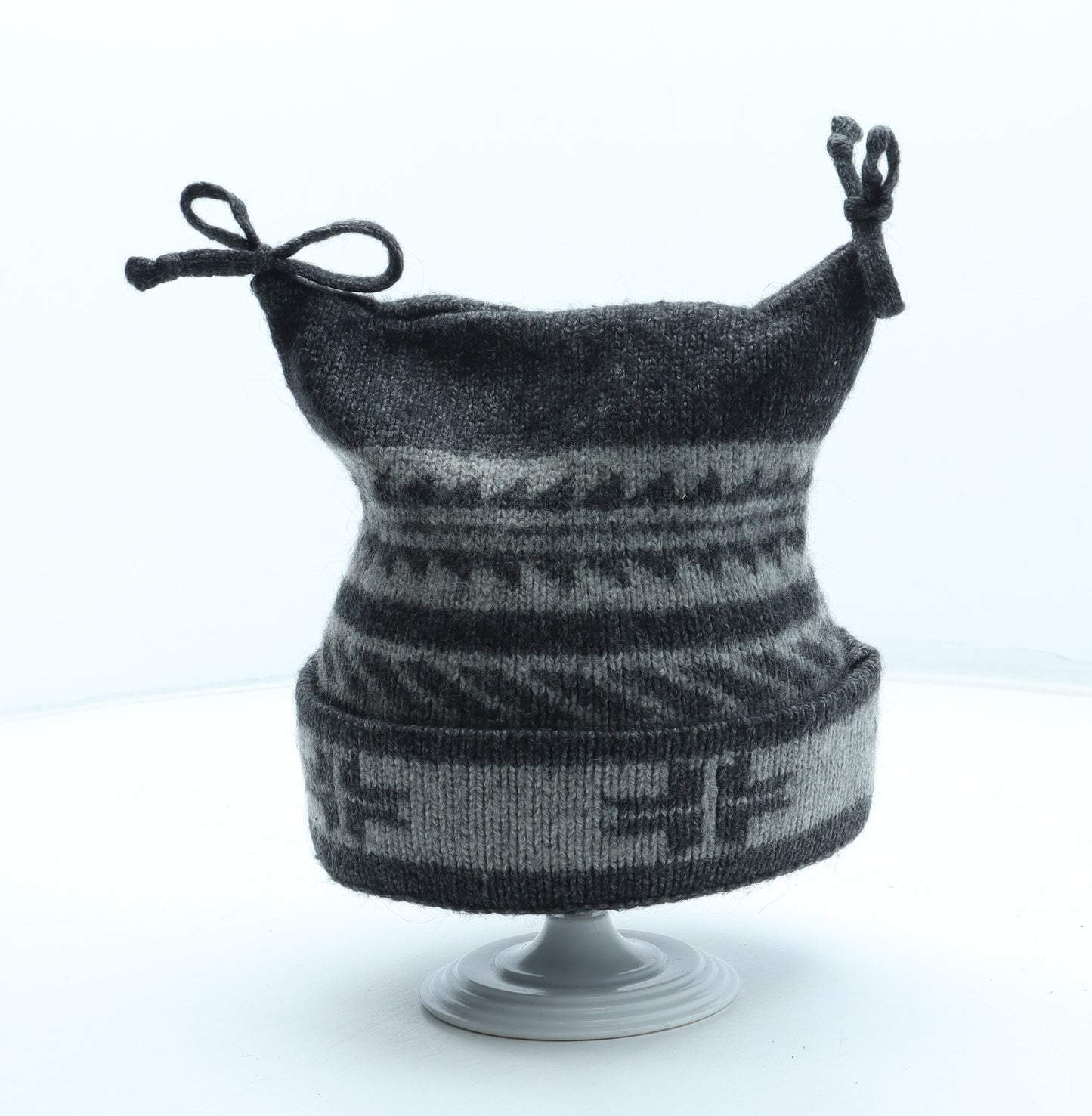 Preworn Boys Grey Geometric Wool Winter Hat One Size