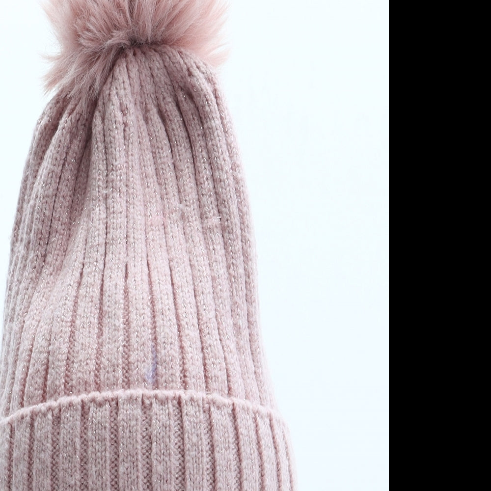 Preworn Girls Pink Acrylic Bobble Hat Size S