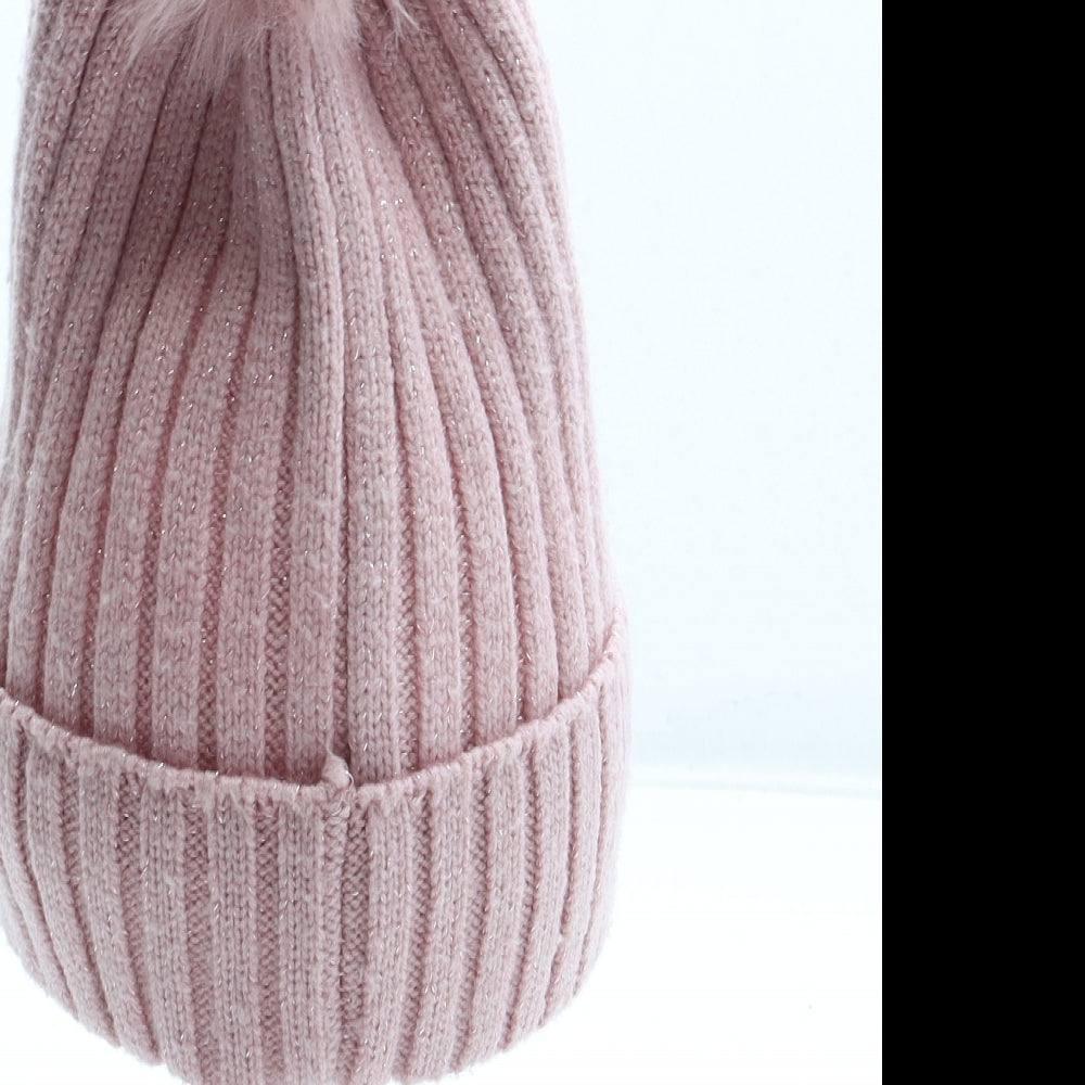 Preworn Girls Pink Acrylic Bobble Hat Size S