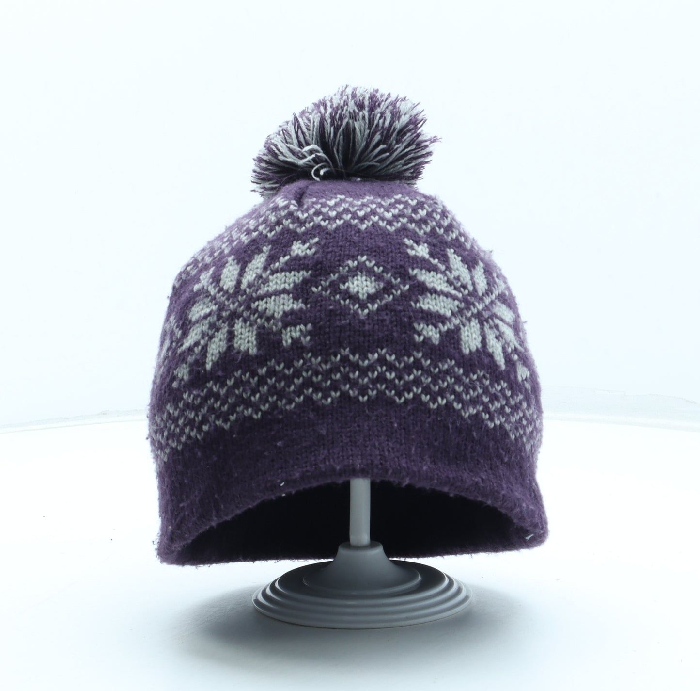 Preworn Womens Purple Fair Isle Acrylic Bobble Hat One Size