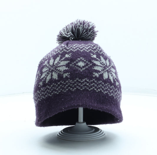 Preworn Womens Purple Fair Isle Acrylic Bobble Hat One Size