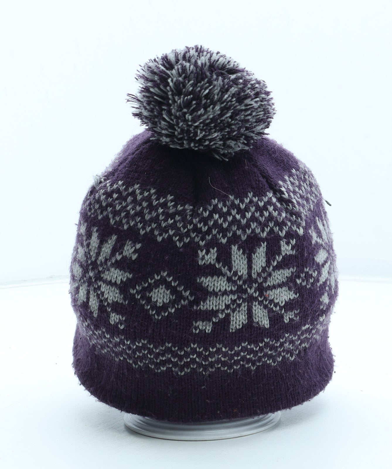 Preworn Womens Purple Fair Isle Acrylic Bobble Hat One Size