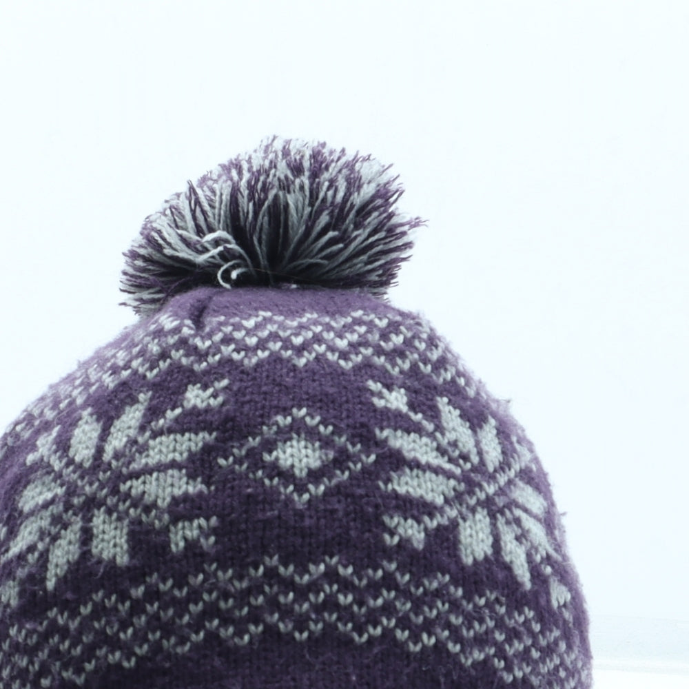 Preworn Womens Purple Fair Isle Acrylic Bobble Hat One Size