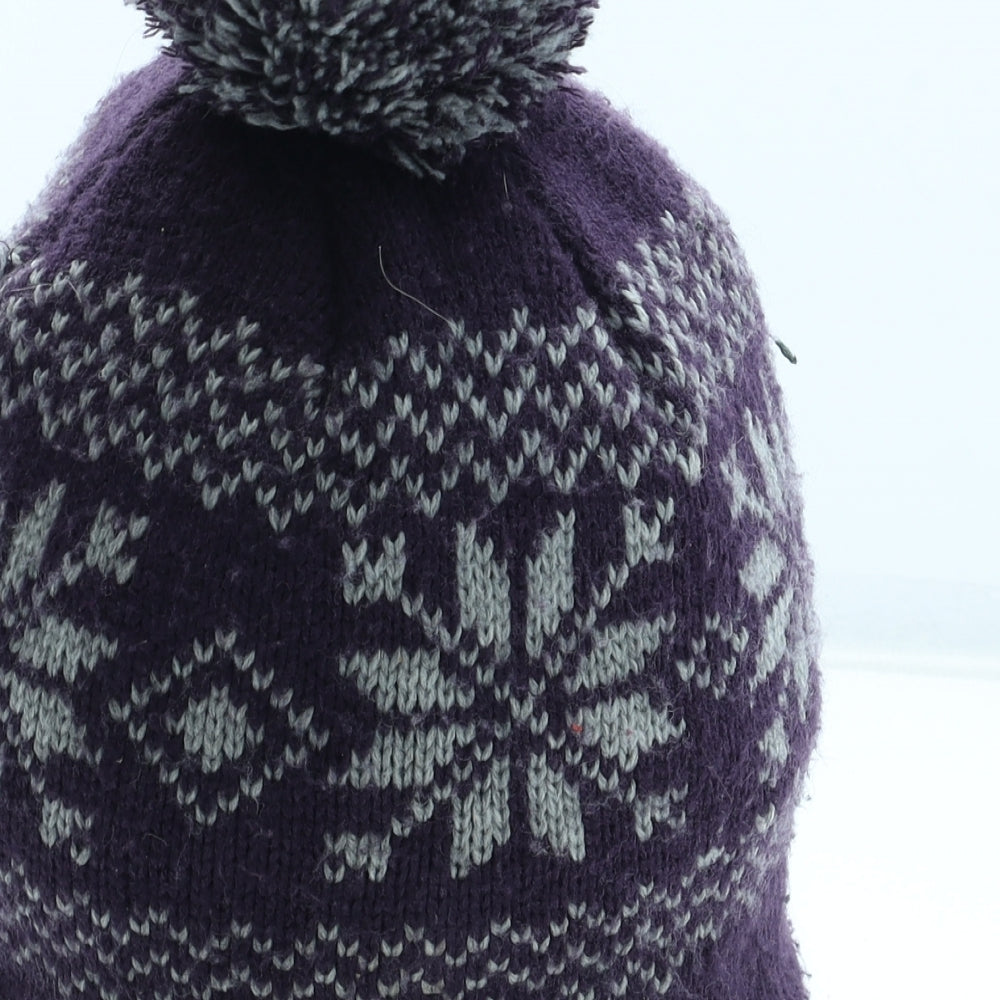 Preworn Womens Purple Fair Isle Acrylic Bobble Hat One Size