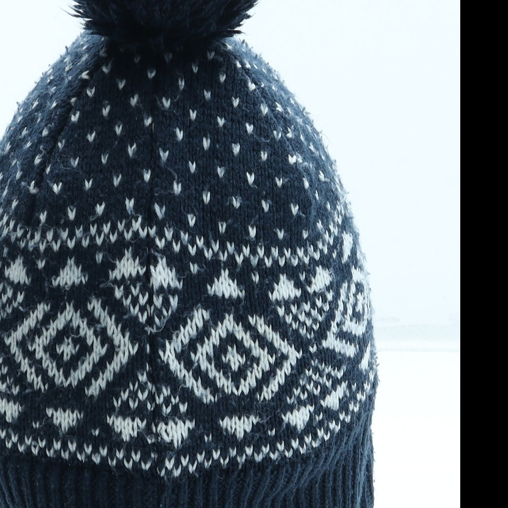 Preworn Boys Blue Fair Isle Acrylic Bobble Hat One Size