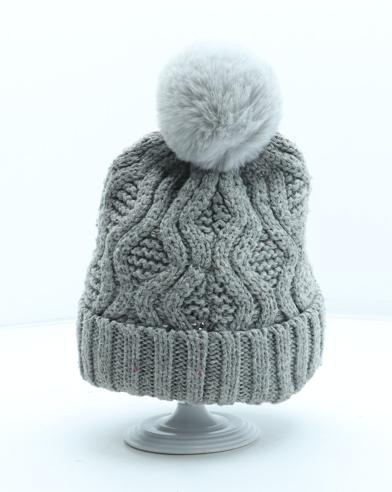 NEXT Womens Grey Acrylic Bobble Hat One Size