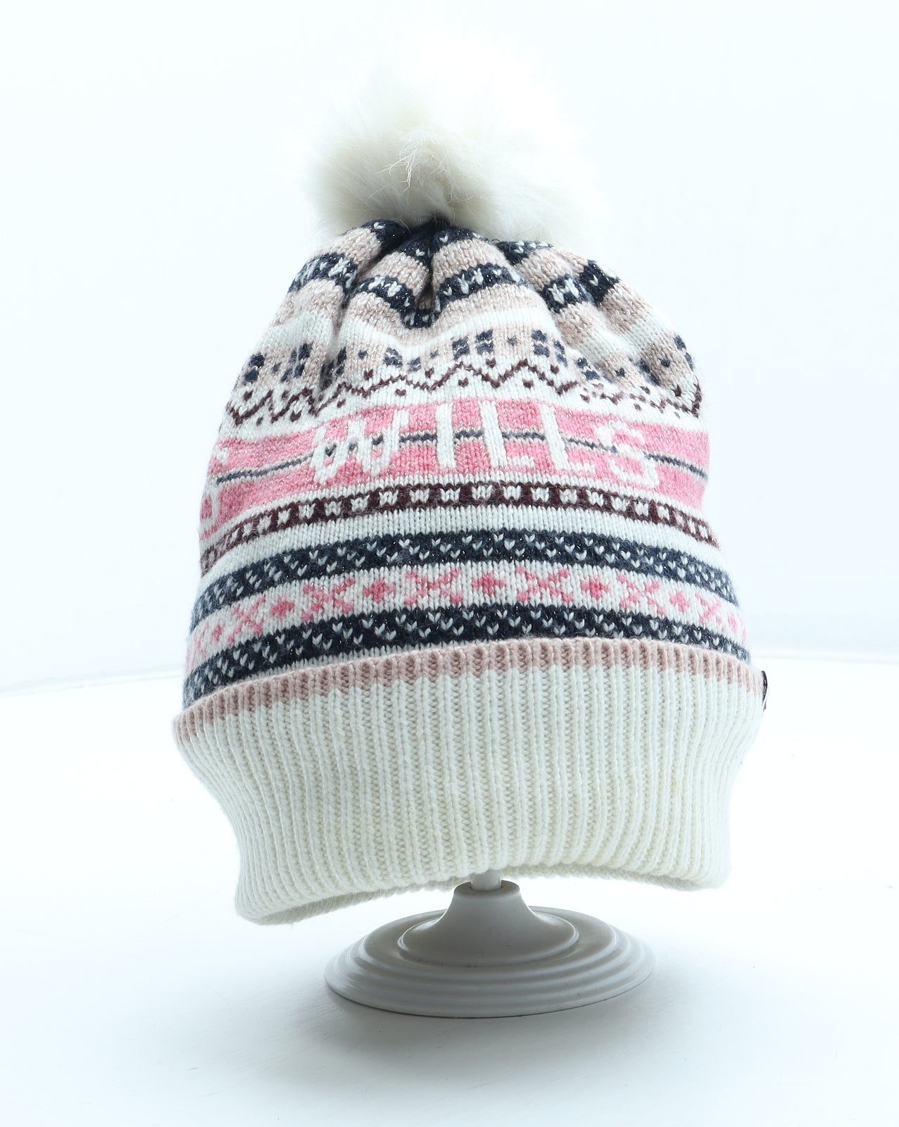 Jack Wills Womens Multicoloured Fair Isle Acrylic Bobble Hat One Size