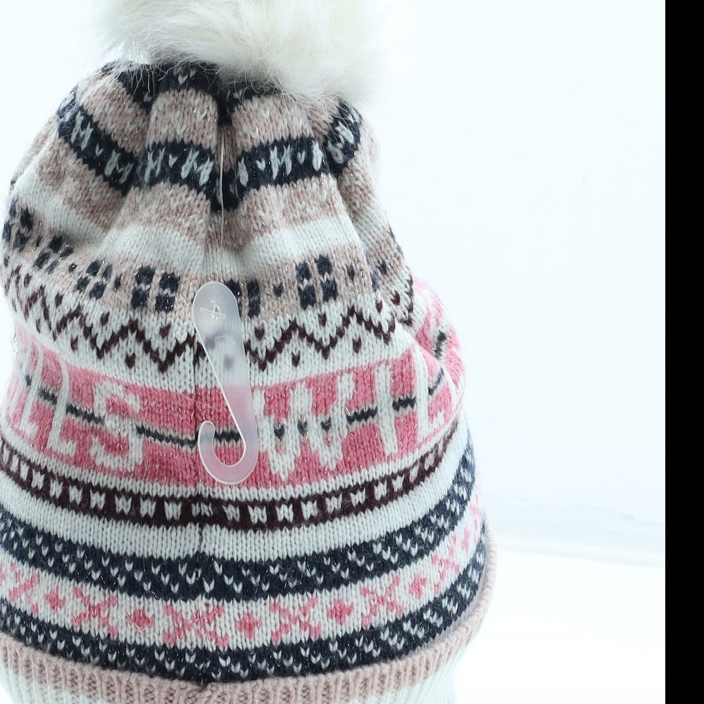 Jack Wills Womens Multicoloured Fair Isle Acrylic Bobble Hat One Size