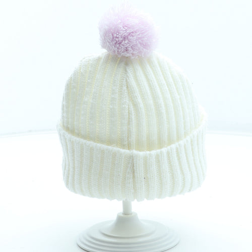 Preworn Girls White Acrylic Bobble Hat Size S - Butterfly Pattern