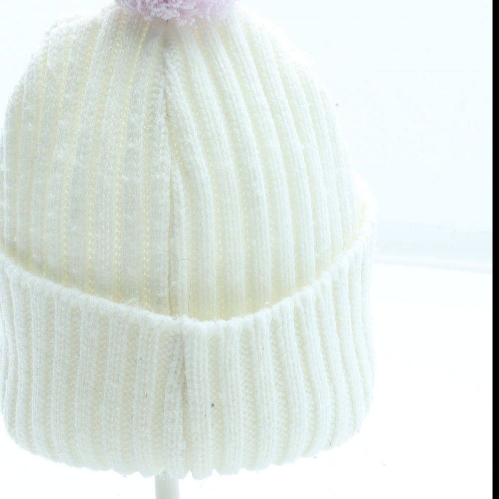 Preworn Girls White Acrylic Bobble Hat Size S - Butterfly Pattern