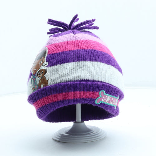 George Girls Purple Colourblock Acrylic Beanie One Size - Pet Vet UK Size 4-6 Years